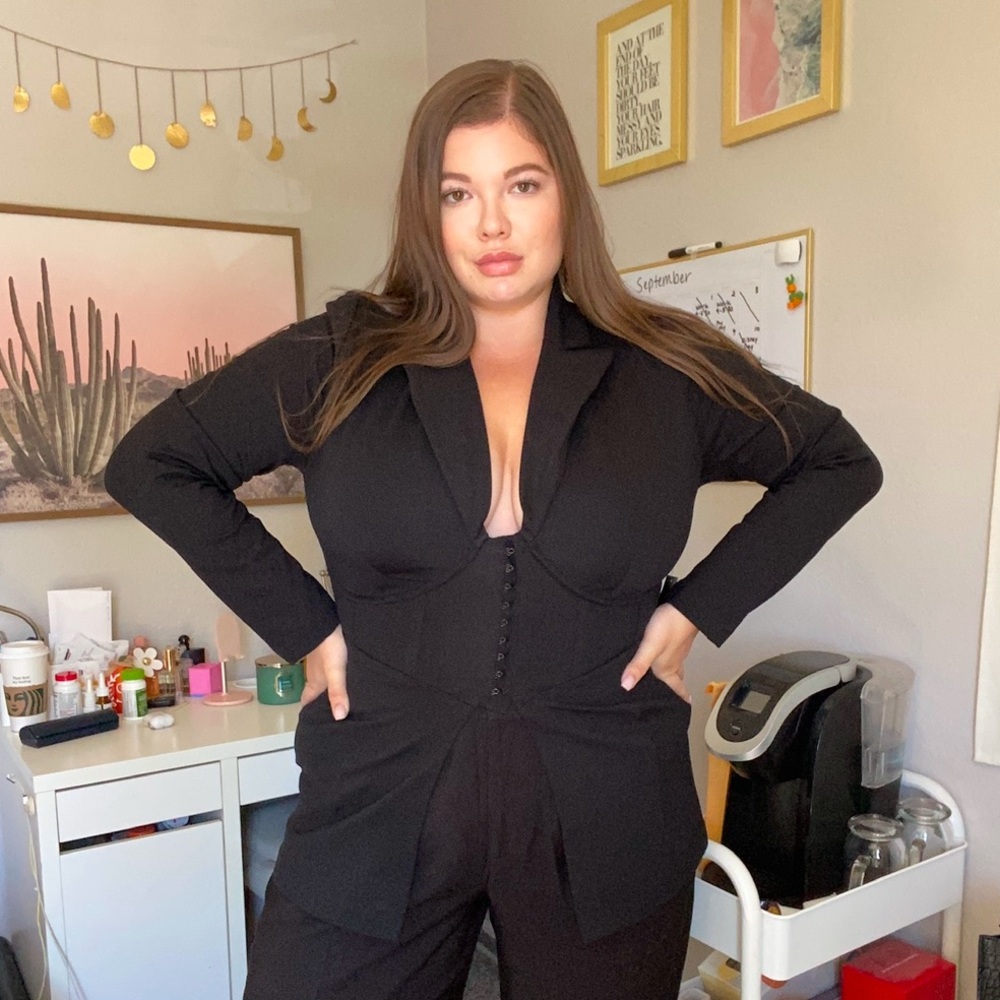 ELOQUII Size 16 Black Corset Blazer Long Sleeve Hook & Eye Closure